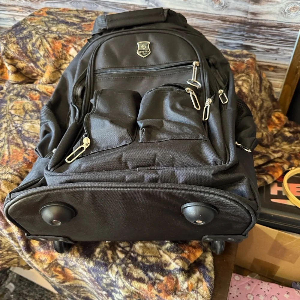 ⭐ Rolling Travel Backpack Carry On Luggage Wheeled Laptop Bag Black